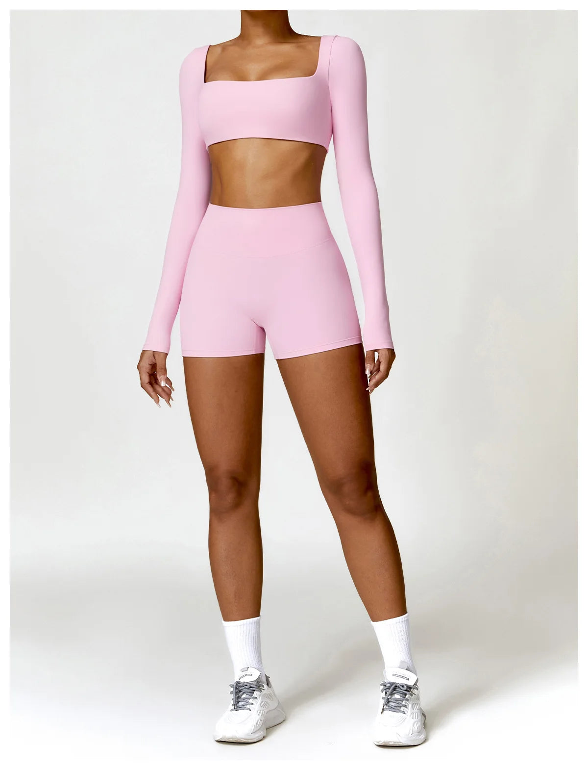Hearuisavy Summer 2PCS Long Sleeve Gym Set Women Yoga Clothes Quick-Drying Sportswear Running Leggings Workout Sports Crop Top