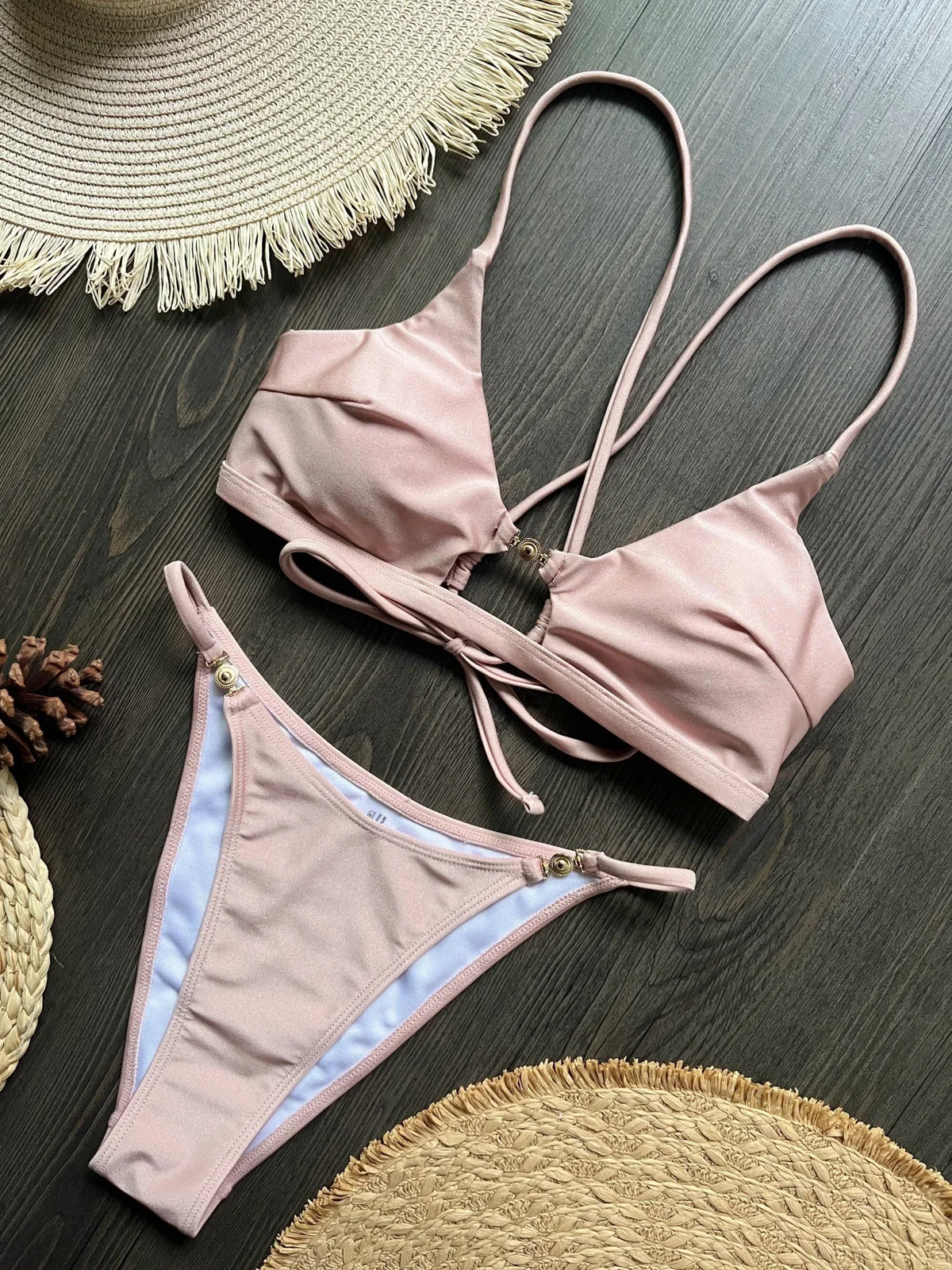 2026 Cross Back Hollow Out Bikini Women Swimsuit Female Swimwear Two-pieces Bikini Set High Cut Bather Bathing Suit Swim Lady