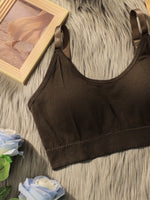 Women Ribbed U-Neck Cami Bra Adjustable Strap Padded Sports Bra Seamless Wireless Yoga Tank Top Comfort Daily Layering Lingerie
