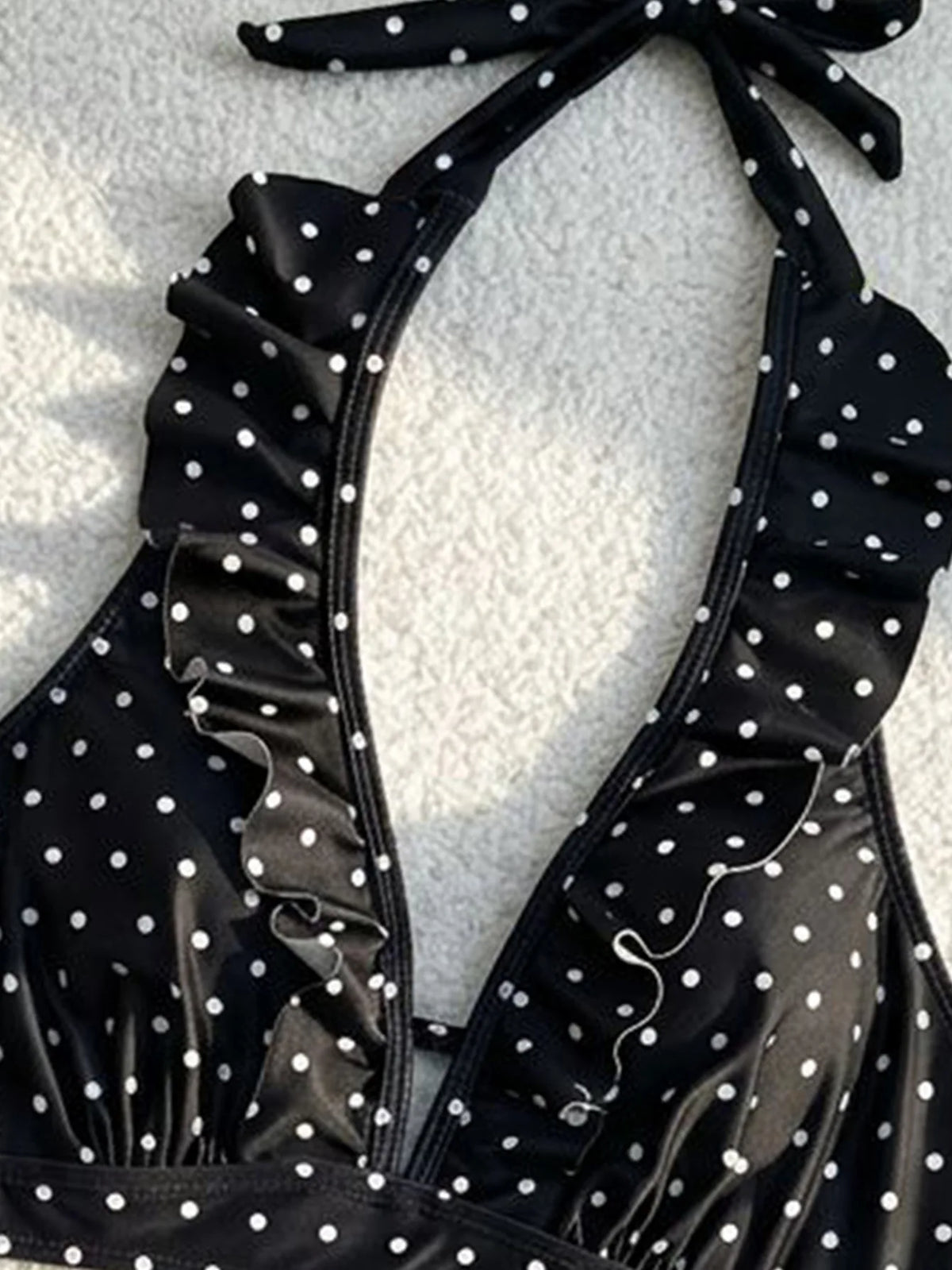 Black Polka Dot Print Bikini Set Women Ruffles V Neck Push Up Bra Drawstring Side High Waist Swimsuit 2026 Bathing Suit Swimwear