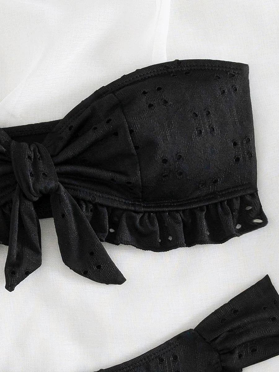 Ruffled Frill Knotted Bandeau Bikini Women Swimwear Female Swimsuit Two-pieces Bikini Set Strapless Bathing Suit Swim Beach Wear