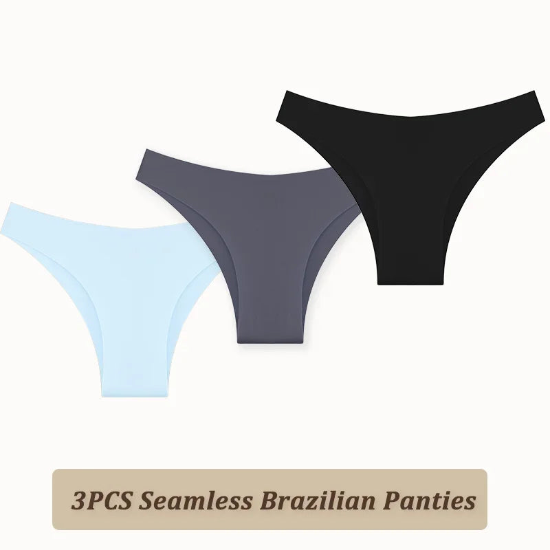 3PCS Seamless Brazilian Panties Ultra-thin Maillard panties Women Ice Silk Underwear Sexy Panty Low Waist G-string Female Solid