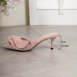 Women Pointed Toe Suede Ruffle Pleated Flare Cup Heel Slide Mules Slip‑On Party Dress Heeled Sandals Multi‑Color