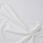 Women Short Sleeve Trendy Slim Fit Ruched T-shirts SummerSolid Color Slash Neck Tops
