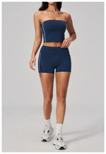 Summer Tight Yoga Suit Women Color Contrast Strapless Slim Sports Tank Top Shorts Fitness Suit Gym Running Workout Tracksuit