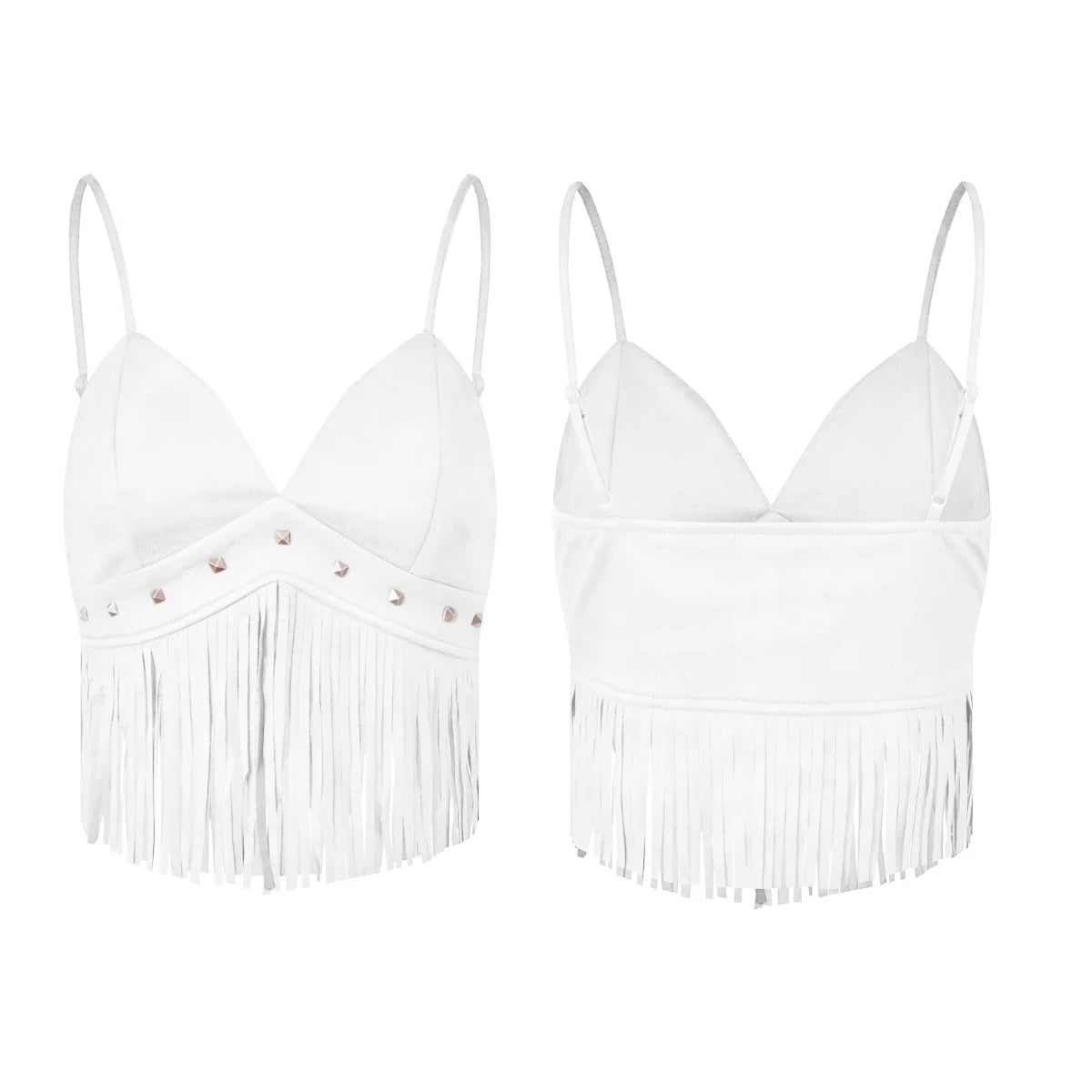 Summer Women's Tassel Corset Tops Retro Cowboy Stylish Sleeveless V Neck Vest Spaghetti Strap Tank Top for Party Street