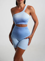 Seamless Tight Yoga Sets Sports Fitness Gradient Single Shoulder Bra High Waist Hip Lifting Pants Suits Wokout Gym Running Sets