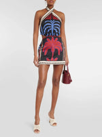 Bohemian Print Halter Neck Mini Dresses Women Sexy Backless Leace-up Beach Vacation Dress Fashion Beachwear Vestidos Summer New