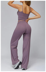 Yoga Suit Gym Fitness Set Hanging Neck Slim Sports Tank Top High Waist Wide Leg Pants Tracksuit Outdoor Running Athletic Wear