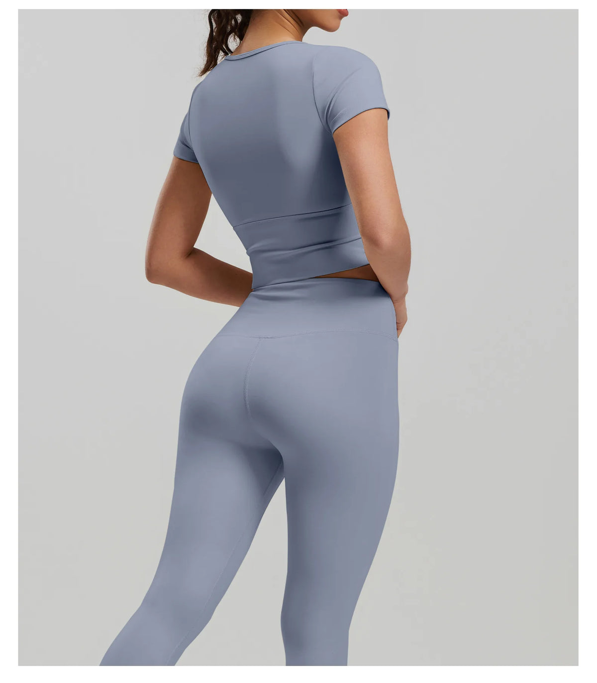 2 Pieces Women Tracksuit Yoga Set Spring Summer Short Sleeve Hollow Out Slim Sports Top High Waist Leggings Running Fitness Suit