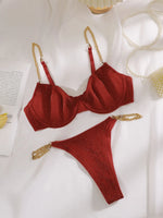 Women Glitter Lingerie Set Metal Chain Strap Underwire Bra And Thong 2‑Pcs Sexy Intimate Lingerie Set U1110