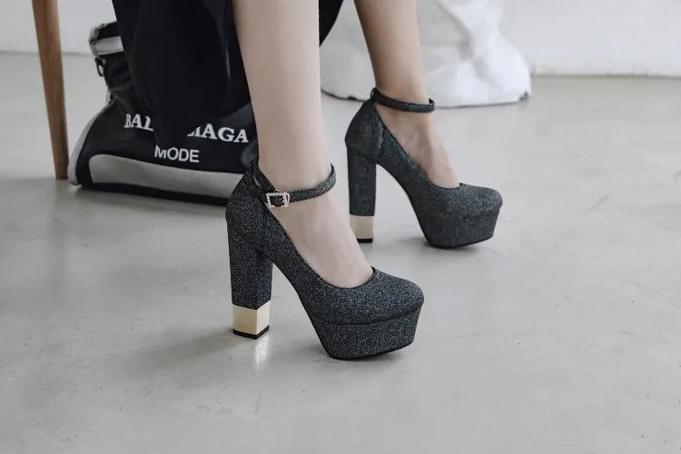 2025 New Style Women Pumps Thick Heel Drees Shoes Summer Bling platform Shoes Female Super High Heels Stripper Mujer Big Size 43