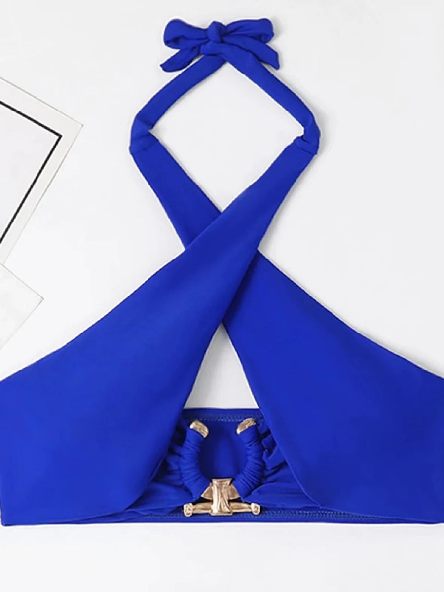 2026 Halter Bikini Solid Metal Link Swimsuit Women Hollow Out Swimwear Female Bathers Bathing Swimming Swim Suit Beachwear
