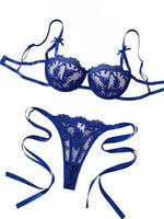 Lady Floral Embroidery Lingerie Set Women Sheer Bra and Brief Underwear Set Satin Sexy Intimates Underwear