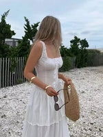 Bowknot White Summer Women's Dress Elegant Tank Beach Long Sundress Vestidos Sleeveless Holiday Chic Black Slim Maxi Dress 2025