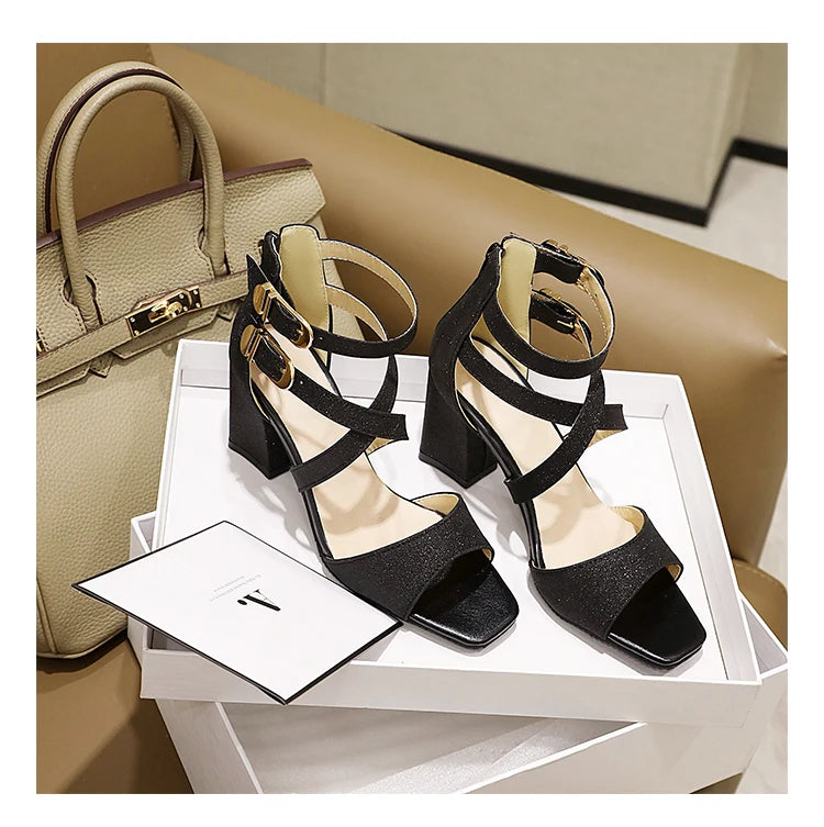 Fashion Cross Strap High Heels Sandals Party Wedding Bridal Shoes Summer Gold Silver Ladies Sandal Women