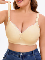 Plus Size Full Coverage Wireless Bra Comfortable Support Fixed Padded Adjustable Wide Strap V-Neck Contrast Trim Pendant