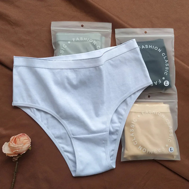 3Pcs/Set Women Cotton Panties High Waist Soft Stretch Briefs Female Underpants Solid Color Comfort Underwear Sexy Lingerie S-L
