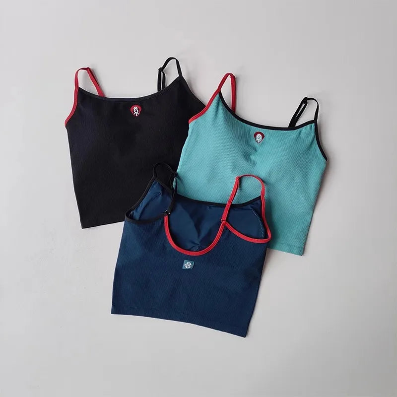 Women's Summer Color Block Yoga Fitness Vest Anti-Sagging One-Piece Camisole Fitness Suit for Active Wear