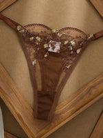Ladies Classic Black Blue Floral Print Ultra-Thin Bra And Panties Set Elegant Underwear Combo for Women
