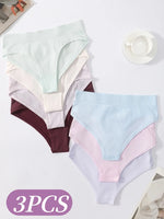 3Pcs/Set High Rise Briefs Women Classic Panties Female Underpants Solid Color Panty Plus Size Underwear Sexy Lingerie S-3XL