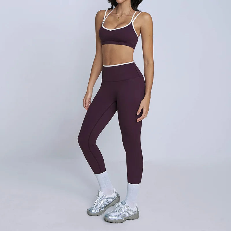 Tight Naked Yoga Shorts Suit Women Double Strap Sports Bra High Waist Flare Leggings Fitness Suit Gym Running Workout Clothes