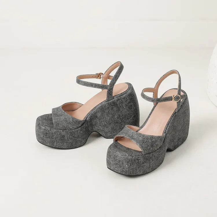 2025 New Summer Women High Heel Shoes Platform Square High Heel Ladies Sandals PU Leather Open Toe Buckle Dress Women Shoes