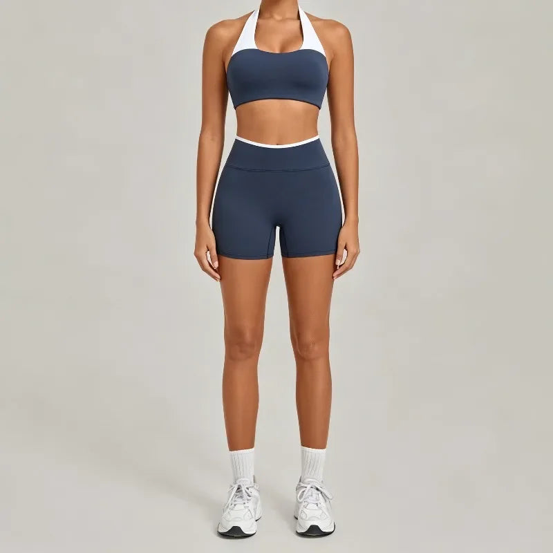 Women's Seamless Yoga Sets Sports Gym Fitness High-Waist Hip Lifting Shorts Suits Training Running Workout Beautiful Back Sets
