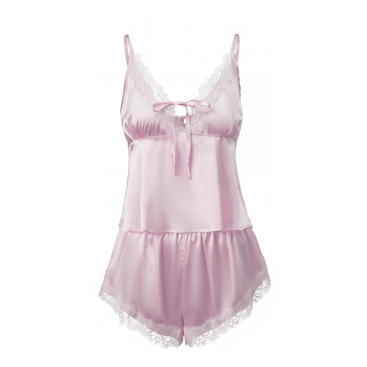 2026 Summer Women Pajama Sets Lace Trim Satin Babydoll Camisole Tops and Shorts Sets Lounge Sleepwear