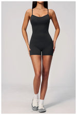 New Cross Back Yoga Jumpsuit Women Tight Sleeveless Hollow Out Sports One Piece Suit Butt-Lifting Shorts Fitness Bodysuits