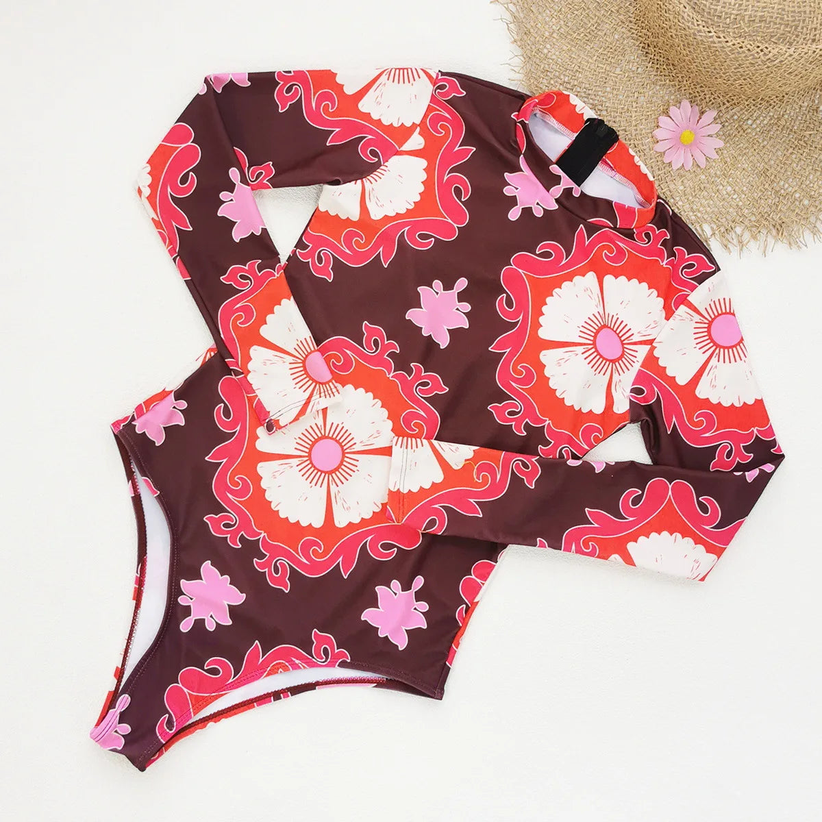 2026 New Sexy Print One Piece Swimsuit Women Swimwear Monokini Long Sleeve Bathing Suit Female Bodysuit Surfing Swim Wear Beach