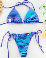 Sexy Shiny Pu Faux Leather Bikini 2025 Women Swimwear Female Swimsuit Two-pieces Bikini set String Bather Bathing Suit Swim Lady