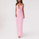 Women Cami Dress Solid Color Sleeveless Tie-Up Front Backless Dress Long Dress Summer Casual Dress
