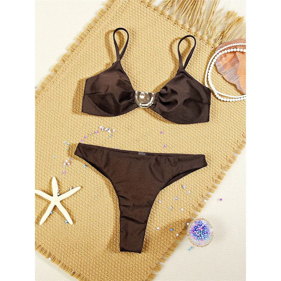 Sexy Wrinkled Brazilian Bikini Female Swimsuit Women Swimwear High Cut Leg Bather Bathing Suit Swim Two-pieces Bikini set K8056
