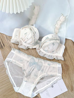 Japanese MOMOKO Butterfly Lingerie Set Wireless Bralette Sweet Pure Style Push Up Gathering Support for Small Chest No Underwire