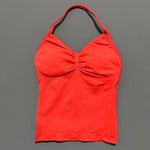 HISTELLO GYM Longline Strappy Top Women Seamless Yoga Clothing With Removable Pads V Neck Open Back Bra Workout Sports Halter