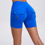 Women's Peach Lifting Yoga Shorts - High Waisted Stretchy Workout Shorts with Button Quick-Dry Tummy Control for Running Fitness