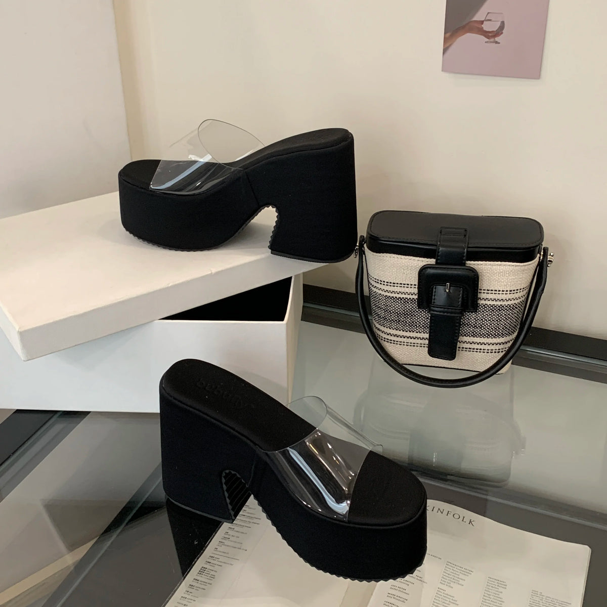 Summers Chunky Women Slippers Fashion Elegant PVC Transparent Platform Wedges Heel Slides Ladies Casual Outdoor Beach Sandalias