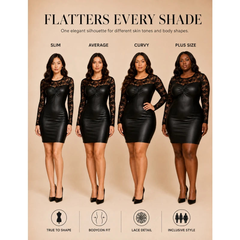 Black Erotic Baby Doll Women Faux Leather Nightgowns Lace Evening Dresses Vestidos Plus Size Dresses Latex Sexy Outfits Lingerie
