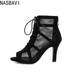 NASBAVI Women Latin Dance Boots Tango Party Shoes for Ladies Girls High Heels Ballroom Dance Shoes Mesh Rumba Samba Salsa Shoes