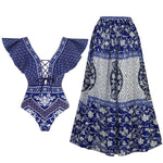 2025 New 2-Piece Shoulder Ruffle Swimsuit With Cover Up Sexy Women Swimwear Push Up Biquini Bathsuit Bodysuit Beachwear Dress