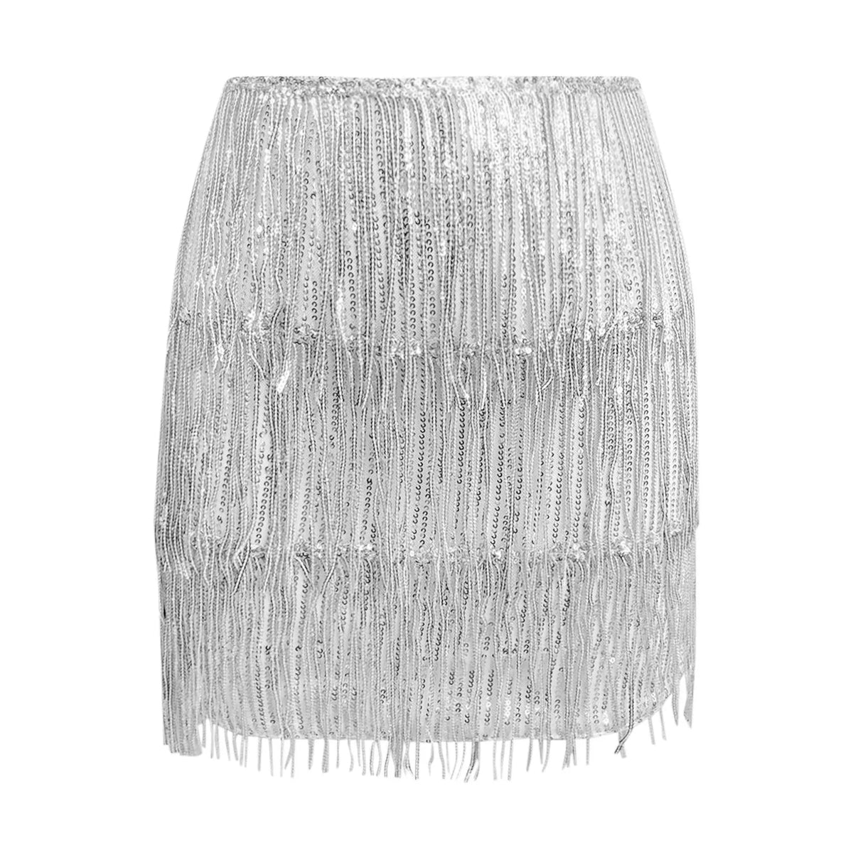Womens Sparkly Sequin Tassel Skirt Latin Dance Performance Costume Clubwear Elastic Waistband Fringed Summer Short Skirts 2026
