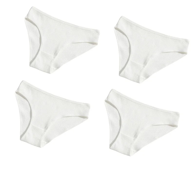 4Pcs/Set Cotton Panties For Women Low Rise Underwear Breathable Briefs Solid Color Sports Underpants Female Lingerie