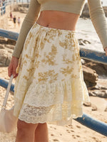 Women's Floral Lace Hem Shorts Drawstring Elastic Waist Wide Leg Knee Length Shorts Daily Loose Casual Lounge Street Mid Pants