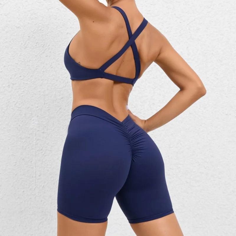 Seamless Yoga Fitness Sets Women High Waist Hip-Lifting Shorts & Sports Bra Workout for Running Gym