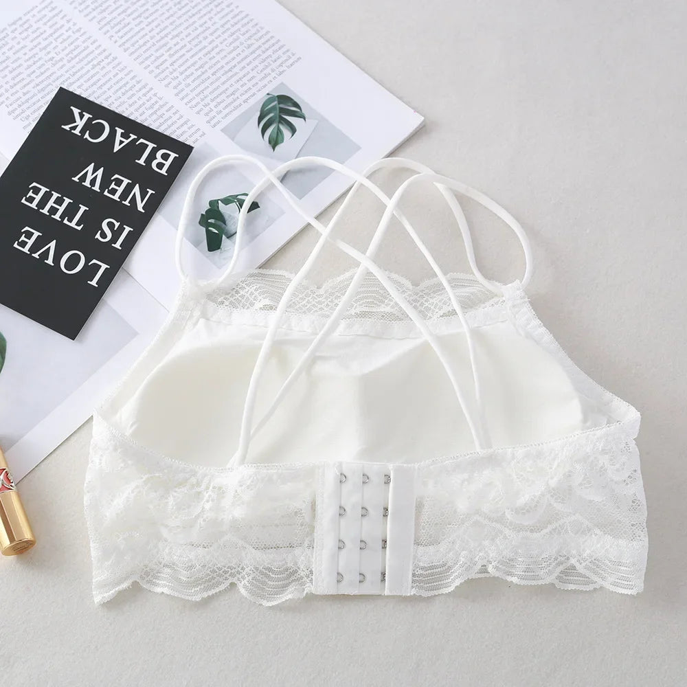 Lace Bra Tube Top Women Non-wire Bra Top Cross Straps Crop Top Beauty Back Underwear Floral Lace Bralette Sexy Lingerie