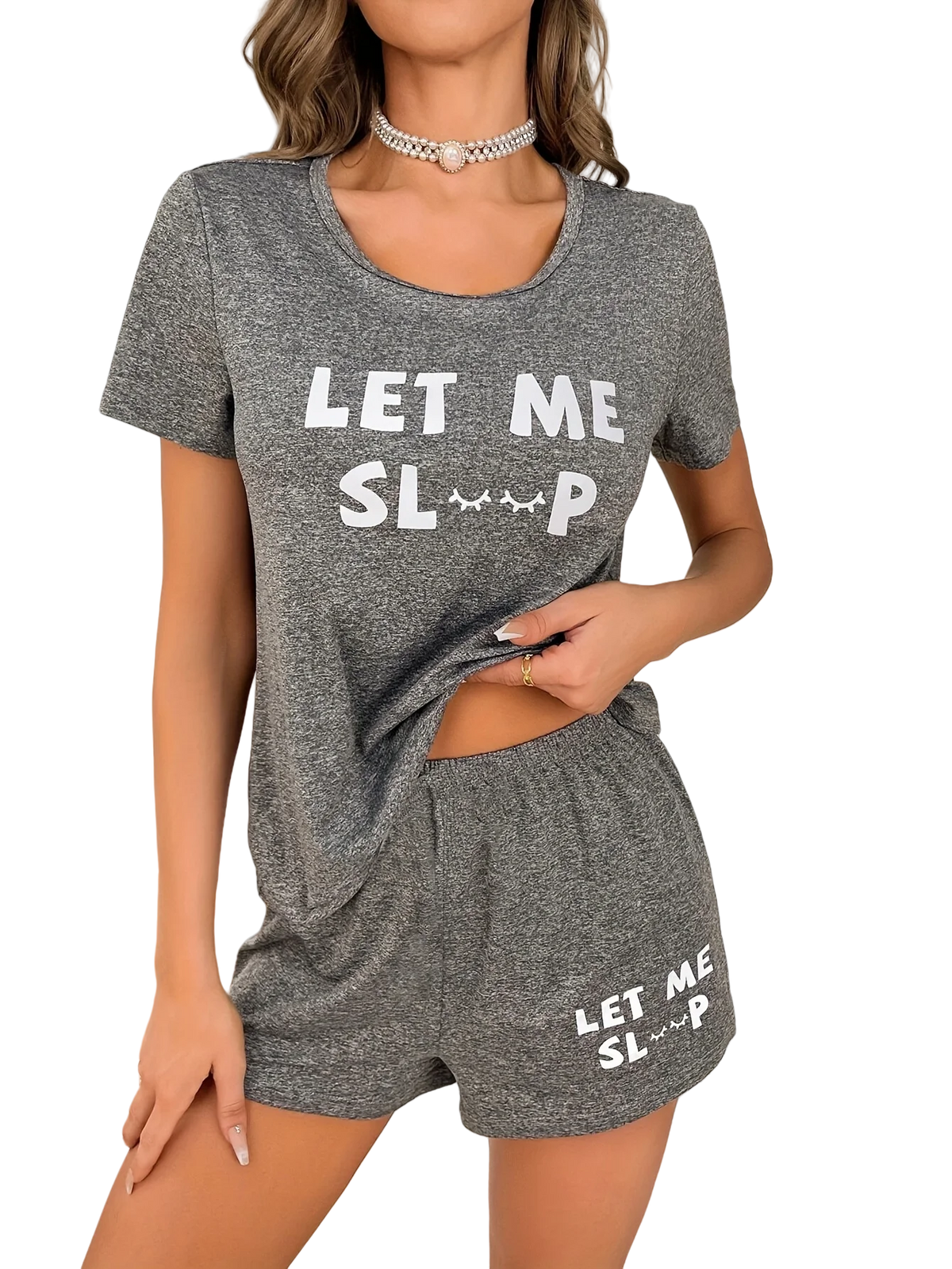 Women’s Letter Print Pajama Set 2PCS Short Sleeve Top and Shorts Sleepwear Loungewear Soft Cotton Homewear Summer Nightwear