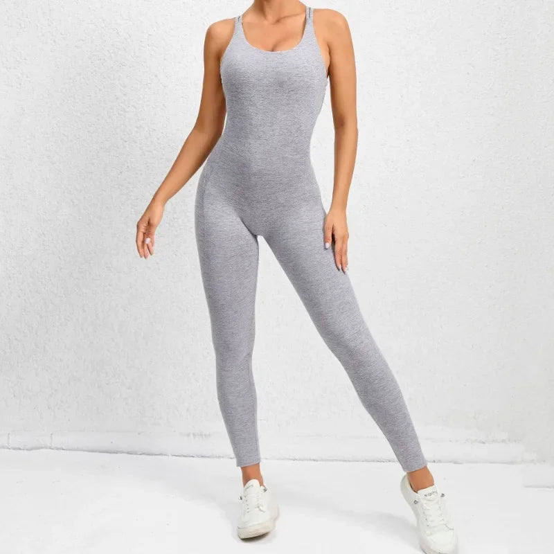 Seamless High-Waisted Peach Hip Yoga Jumpsuit for Women - Fast Drying Sweat-Wicking Tight Running Sports Jogging Gym Activewear