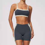 Summer Color Blocking Yoga Suit Women Shockproof Slim Sports Bra High Waist Hip Lift Shorts Gym Running Fitness Sets Tracksuit