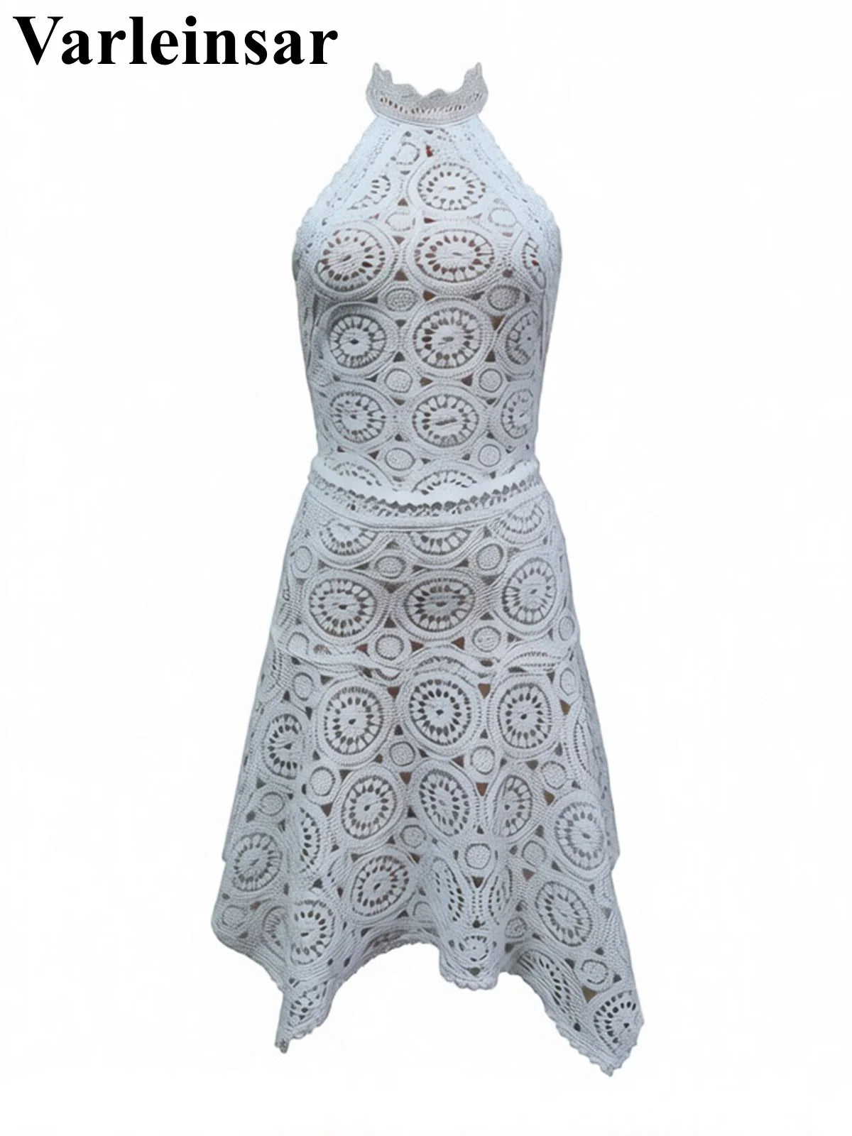 New Hollow Out Crochet Knitted 2 Pieces Suits Tunic Beach Cover Up Cover-ups Beach Dress Beach Wear Beachwear Female Women V8391